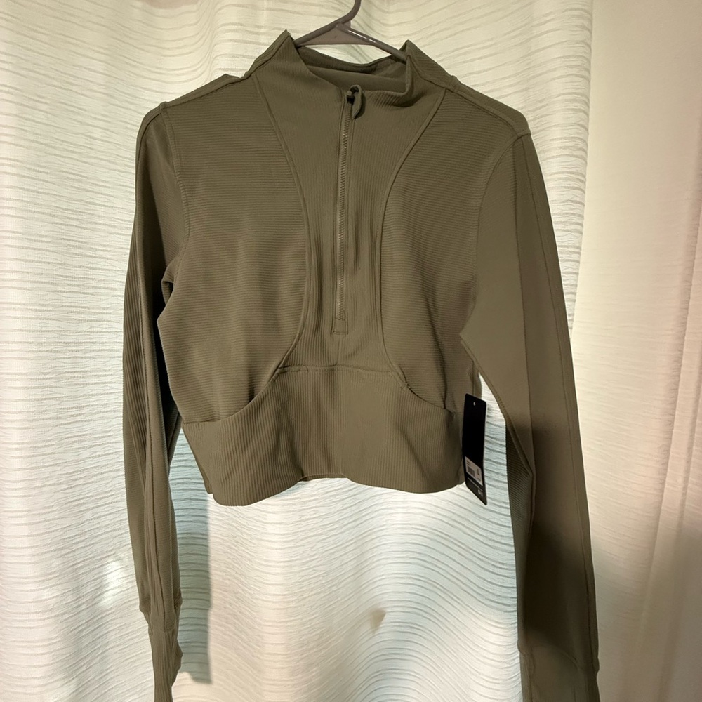 90 Degree By Reflex Olive Green Cropped Hoodie